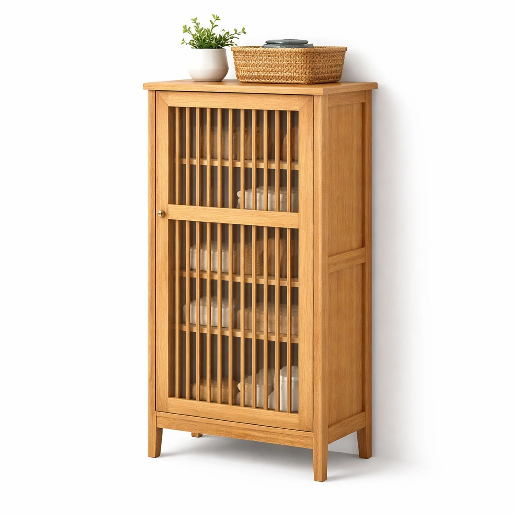 Schrank mit Lamellentuer aus Massivholz-Norenio